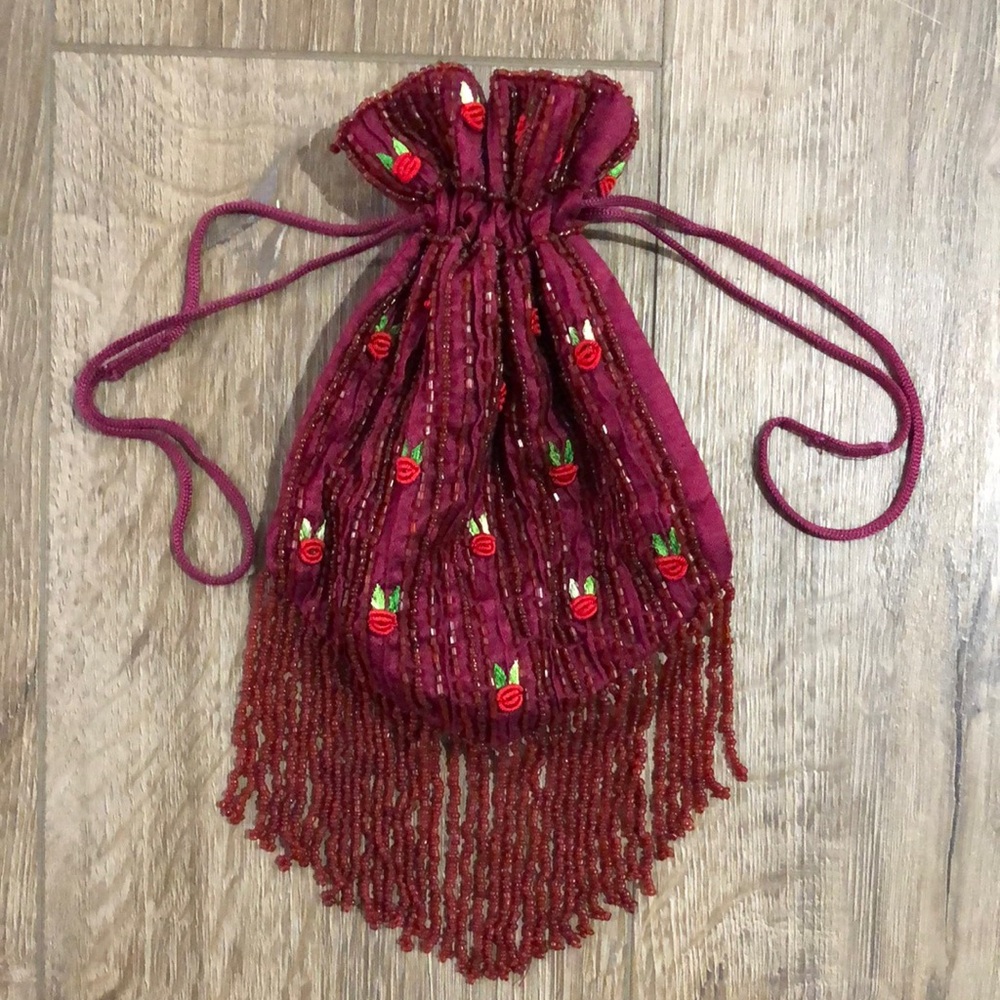 CHRISTIAN LIVINGSTON COLLECTION Beaded Embroidered Fringe Cinch Top Bag